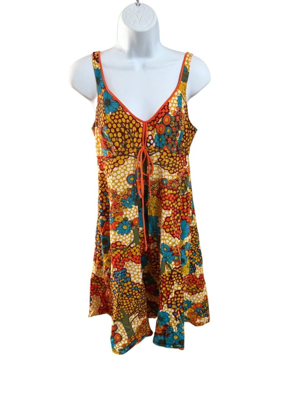 Vintage Olga Floral Nightgown Slip Dress With Adjustable Straps & Tie Front - Mu